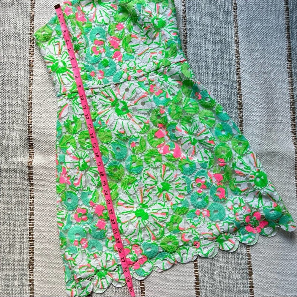 Lilly Pulitzer Rana Splish Splash White Green Pink Lace Off The Shoulder Dress 4 - Picture 5 of 8